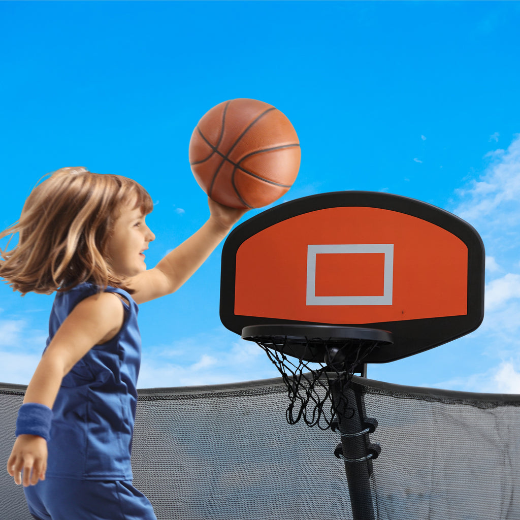 Plexalife Trampoline Basketball Hoop with Ball & Pump – Adjustable Trampoline Hoop Attachment with Breakaway Rim, Universal Safety Net Mount, Durable Backboard, Outdoor Trampoline Accessory for Kids