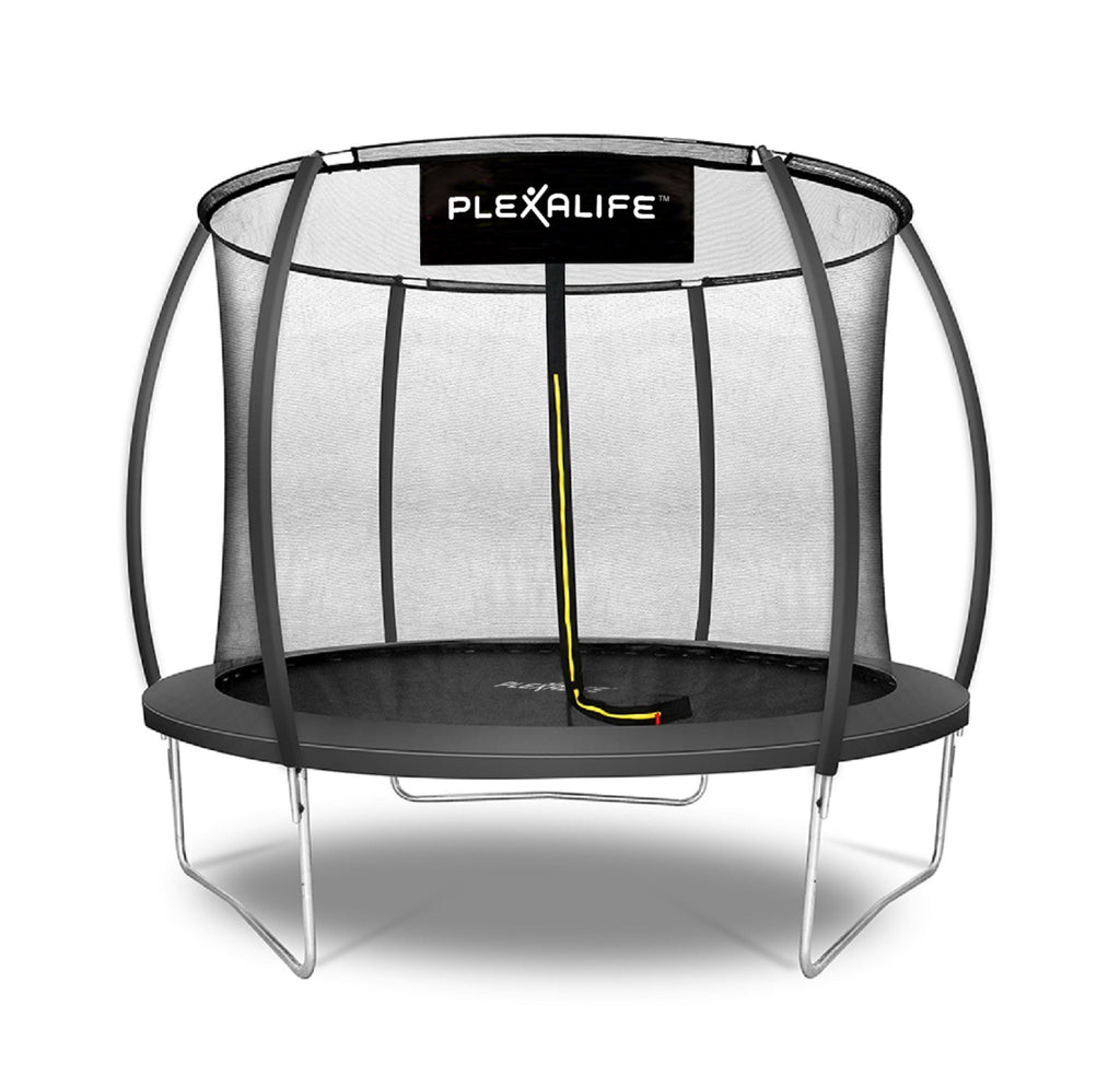 Plexalife Pumpkin-Shaped Outdoor Trampoline Set with Premium Top-Ring Frame Safety Enclosure, 10 FT