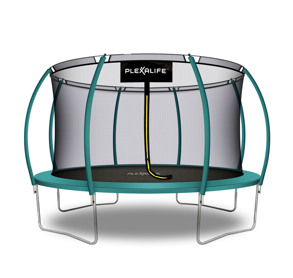Plexalife Pumpkin-Shaped Outdoor Trampoline Set with Premium Top-Ring Frame Safety Enclosure, 14 FT