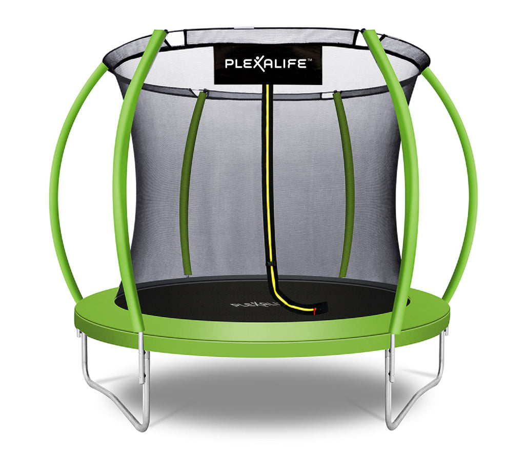 Plexalife Pumpkin-Shaped Outdoor Trampoline Set with Premium Top-Ring Frame Safety Enclosure, 8 FT