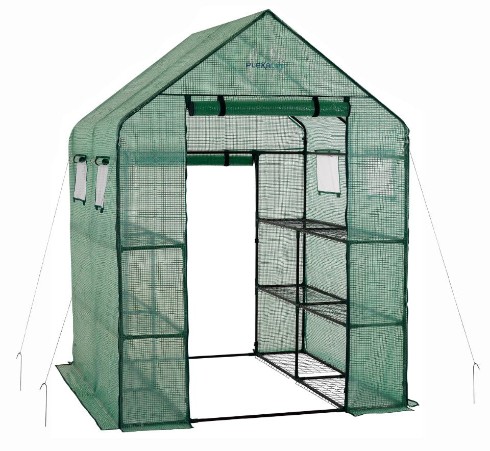 Plexalife Deluxe WALK-IN 2 Tier 8 Shelf Portable Lawn and Garden Greenhouse - Heavy Duty Anchors Included!