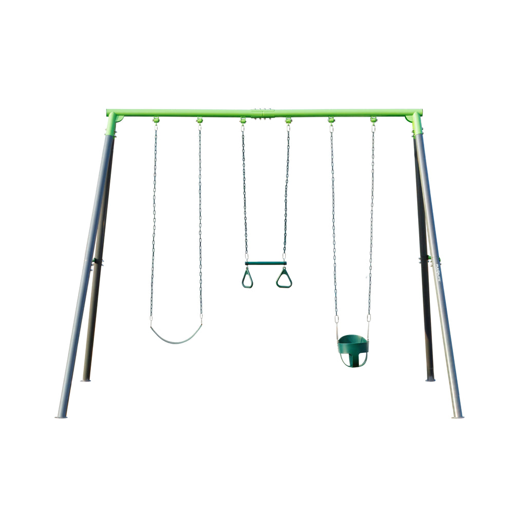 9-FT Heavy-Duty Metal Swing Set for Kids & Adults – 600 lb Capacity Reinforced A-Frame Backyard Playset with 3-Swing Design – Easy Assembly, Safety-Coated Chains by a Trusted USA Brand.