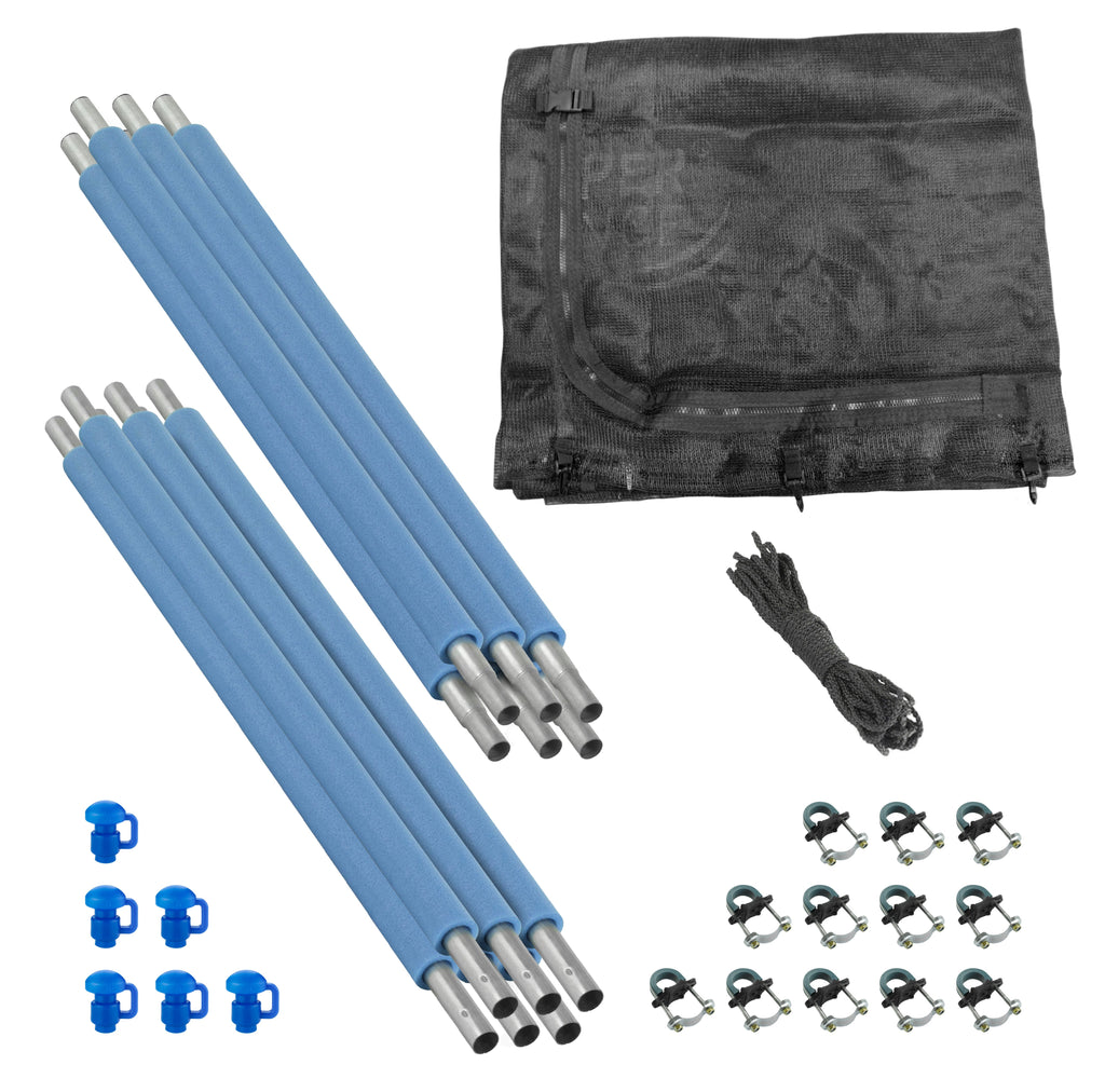 Plexalife Trampoline Safety Enclosure Set including Trampoline Net, 6 Trampoline Poles (with 6 pole caps) Trampoline Pole Foam Sleeves - Fits 10ft Round Trampoline Frame - Installs Inside the Frame