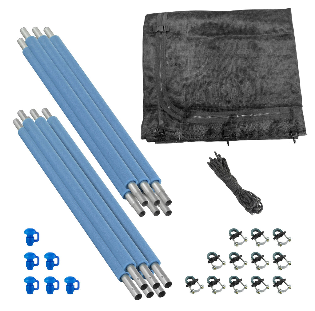 Plexalife Trampoline Safety Enclosure Set including Trampoline Net, 6 Trampoline Poles (with 6 pole caps) Trampoline Pole Foam Sleeves - Fits 14ft Round Trampoline Frame - Installs Inside the Frame