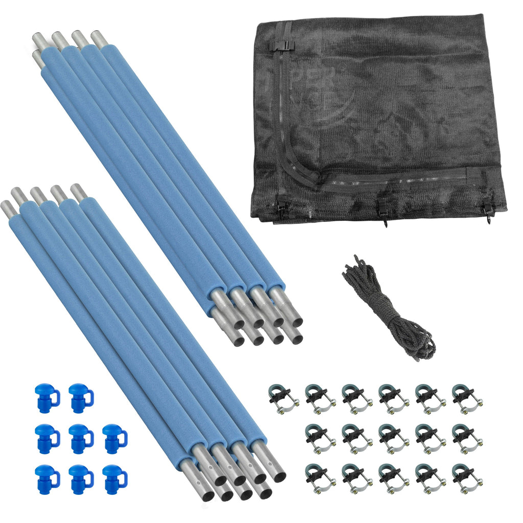 Plexalife Trampoline Safety Enclosure Set including Trampoline Net, 8 Trampoline Poles (with 8 pole caps) Trampoline Pole Foam Sleeves - Fits 14ft Round Trampoline Frame - Installs Inside the Frame