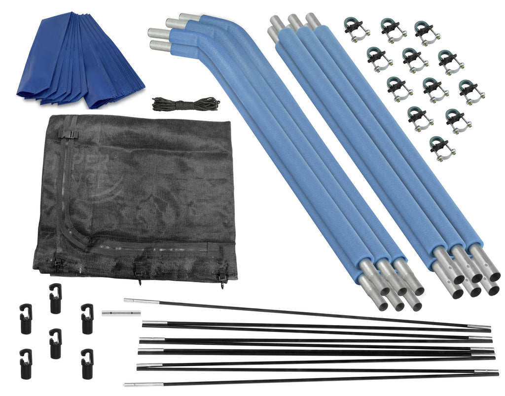 Plexalife Trampoline Safety Enclosure Set including Trampoline Net, 6 Curved Trampoline Poles (with 6 pole caps), Trampoline Pole Foam Sleeves - Fits 11ft Round Trampoline Frame