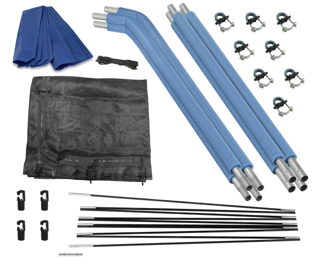 Plexalife Trampoline Safety Enclosure Set including Trampoline Net, 4 Curved Trampoline Poles (with 4 pole caps), Trampoline Pole Foam Sleeves - Fits 14ft Round Trampoline Frame