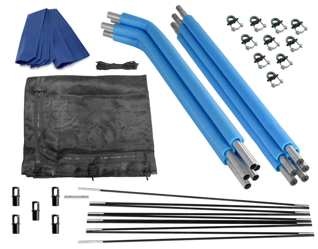 Plexalife Trampoline Safety Enclosure Set including Trampoline Net, 5 Curved Trampoline Poles (with 5 pole caps), Trampoline Pole Foam Sleeves - Fits 15ft Round Trampoline Frame