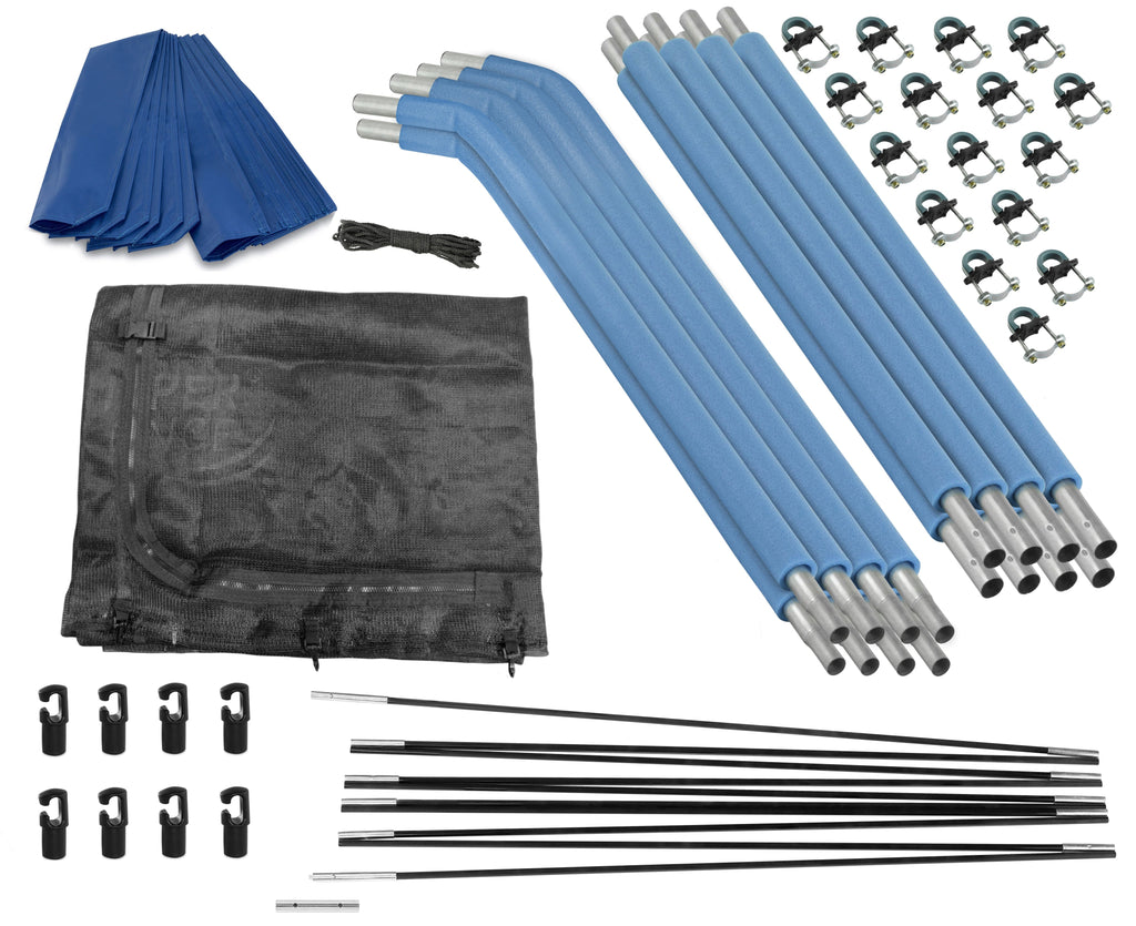 Plexalife Trampoline Safety Enclosure Set including Trampoline Net, 8 Curved Trampoline Poles (with 8 pole caps), Trampoline Pole Foam Sleeves - Fits 15ft Round Trampoline Frame
