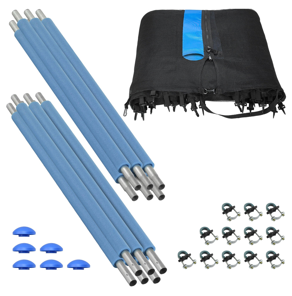 Machrus Upper Bounce Trampoline Safety Enclosure Set including Trampoline Net, 6 Trampoline Poles (with 6 pole caps) Trampoline Pole Foam Sleeves - Fits 12ft Round Trampoline Frame - Installs Outside the Frame - Machrus USA