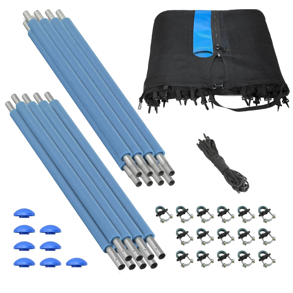 Machrus Upper Bounce Trampoline Safety Enclosure Set including Trampoline Net, 8 Trampoline Poles (with 8 pole caps) Trampoline Pole Foam Sleeves - Fits 15ft Round Trampoline Frame - Installs Outside the Frame - Machrus USA