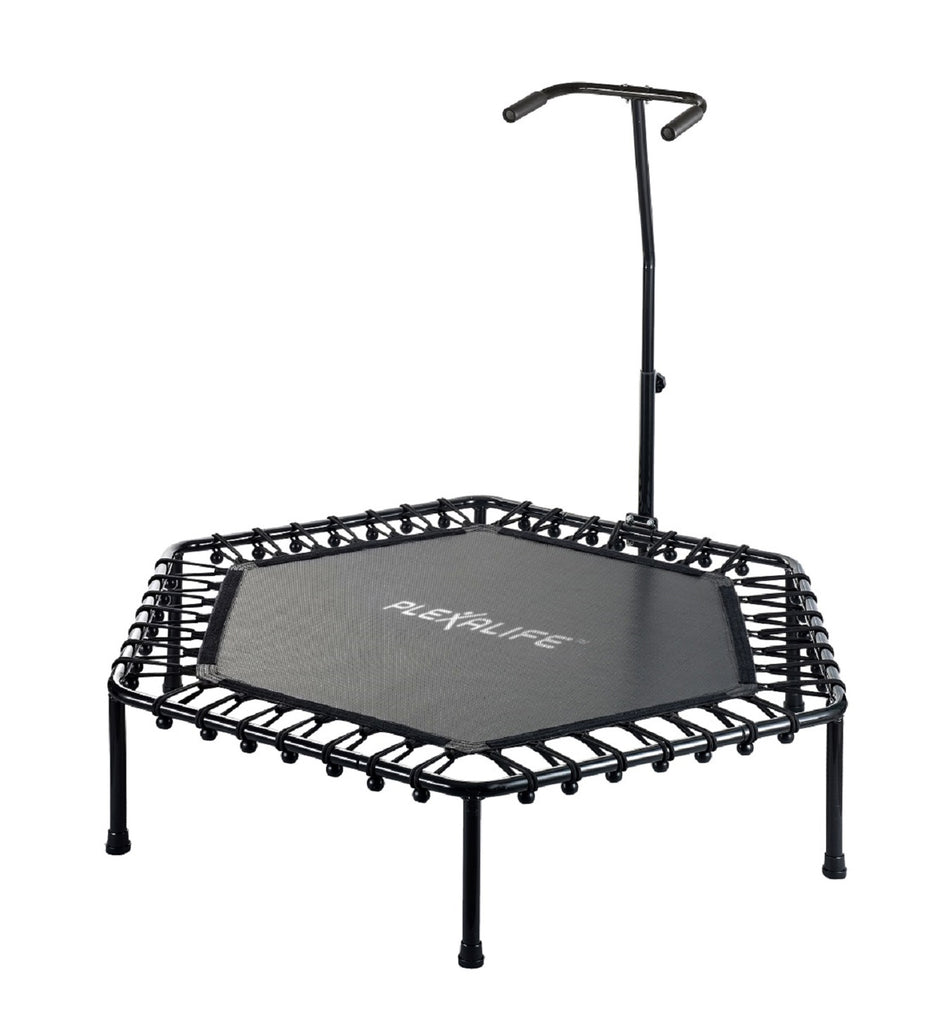 Plexalife 50" Mini Trampoline with Adjustable T-Shaped Handrail – Hexagonal Rebounder Fitness Trampoline for Kids & Adults